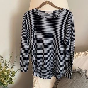 Loft Gray & Black Striped Long Sleeve